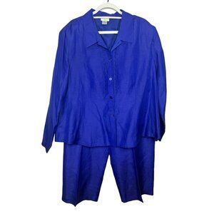 ISC Women’s 2X Blue Silk Blend 2-Piece Pantsuit Blouse & Pants Set